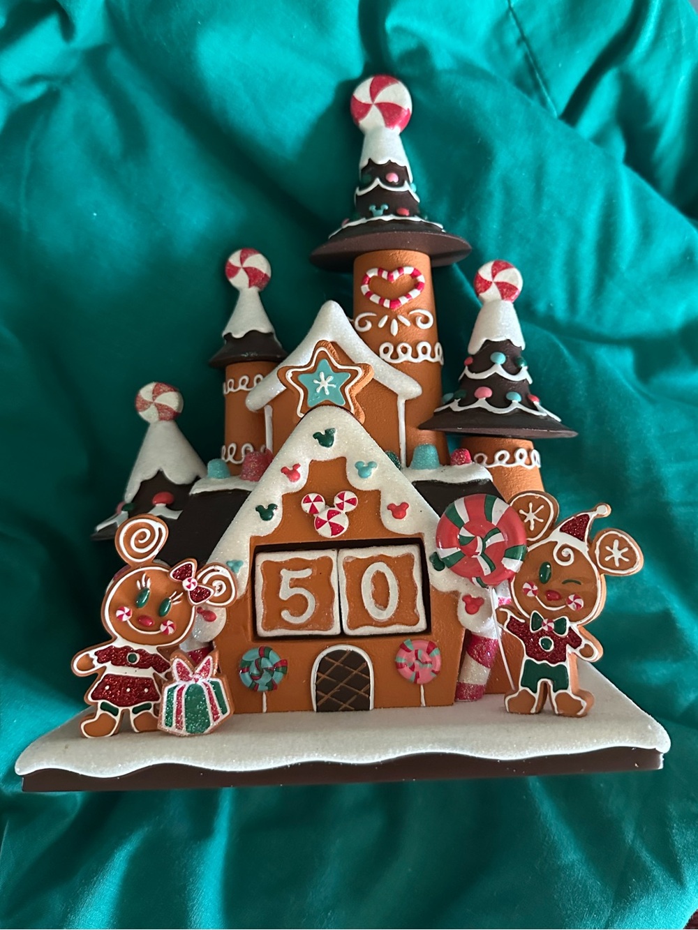 Disney Parks Minnie & Mickey Gingerbread Castle Christmas Countdown Figurine